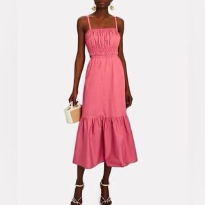Intermix Cynthia Smocked Cotton Midi Dress Tiered Pink Small